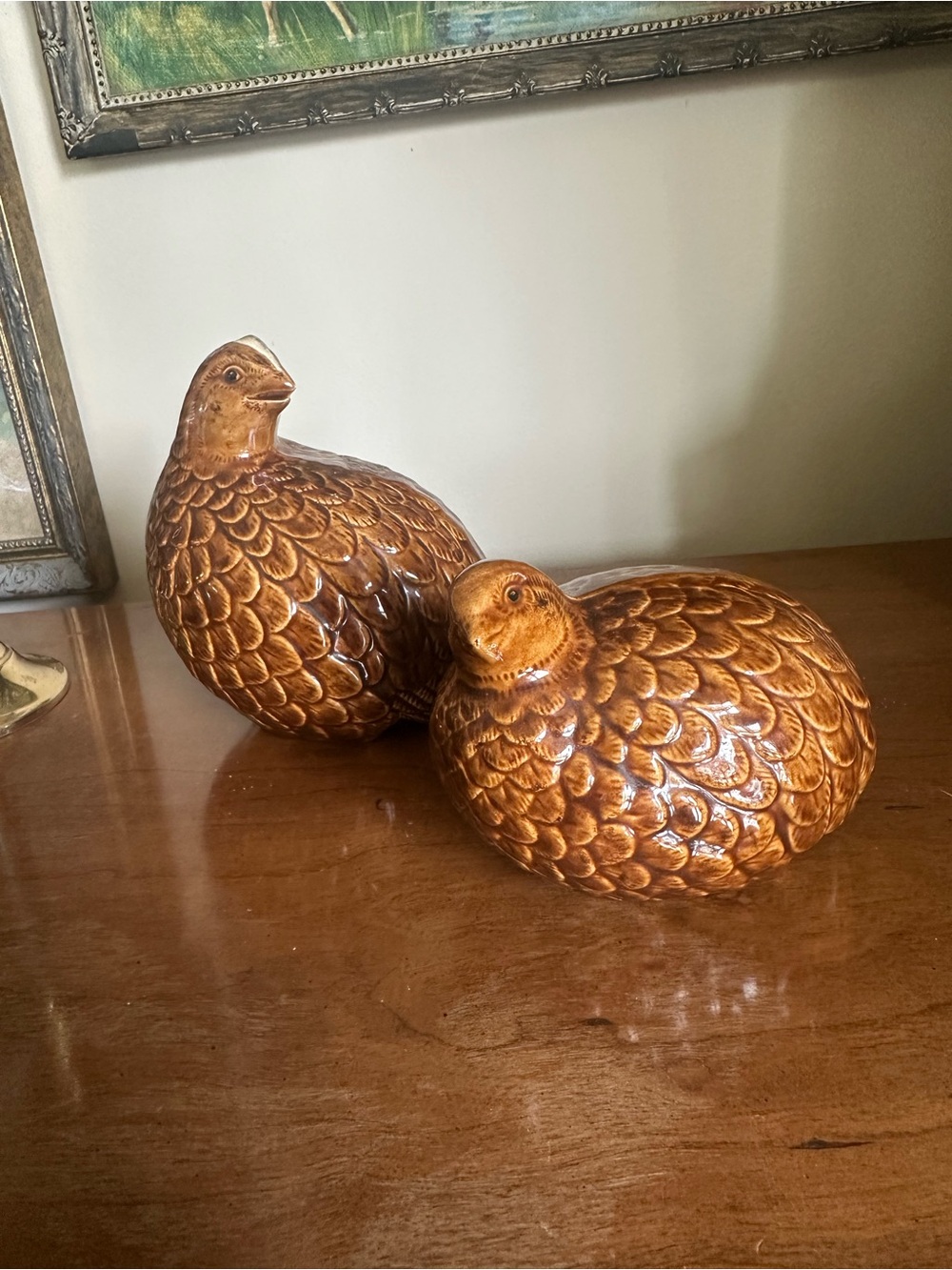 Vintage MCM Stamped Ceramic Quail Figurines